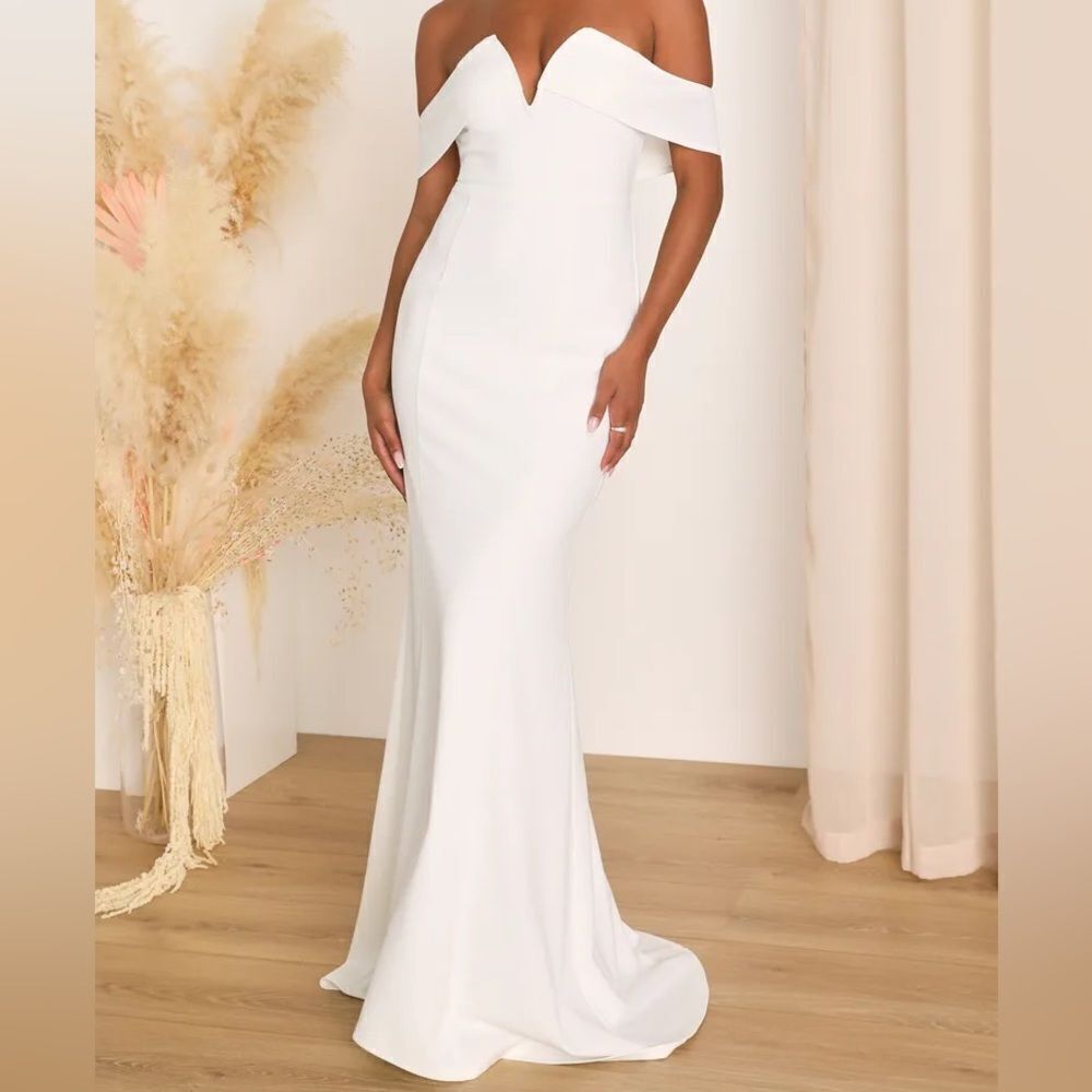 Lulus My Favorite Night Ivory Off-the-Shoulder Mermaid Maxi Dress NWT